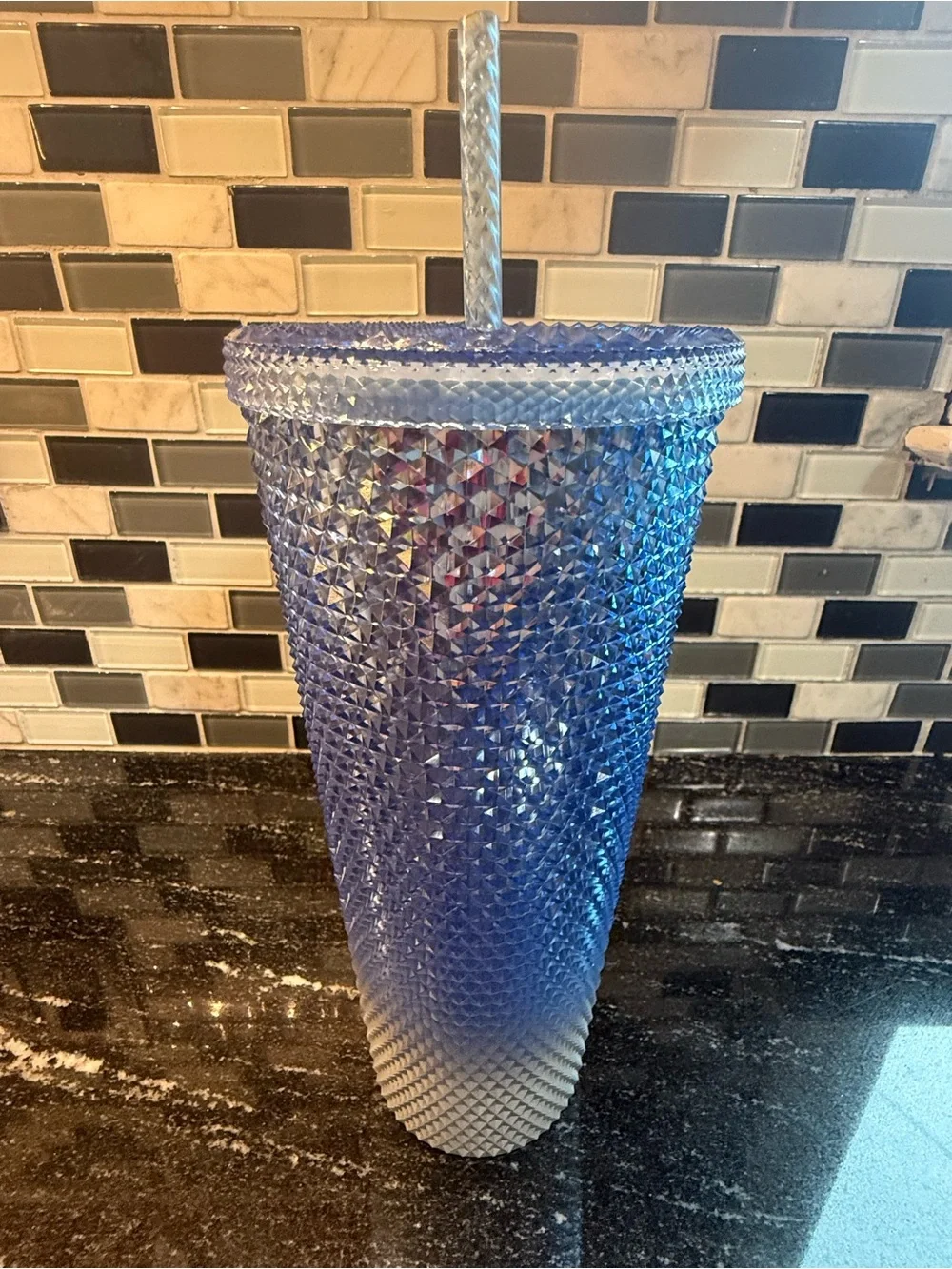 Starbucks Iridescent Blue-silver Studded Tumbler with Clear Straw
